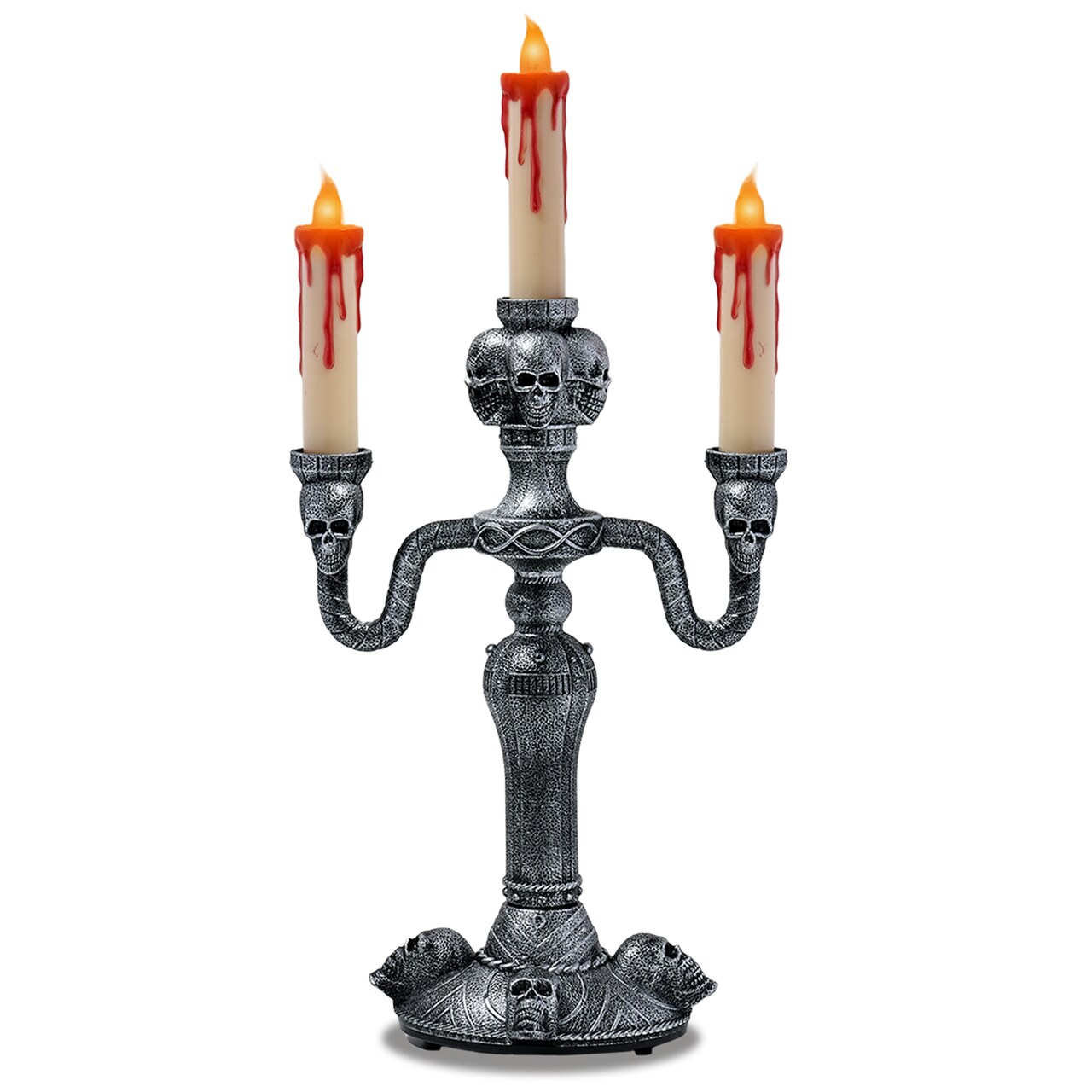 Skeleteen Haunted Halloween Candelabra Prop - LED Light up Skull Indoor Spooky Candelabra Candlesticks Holder Home Decoration for Halloween